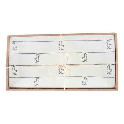 Serveerschaal keramiek zwart wit kat 2 stuks 32.5x15.5x2.5 cm