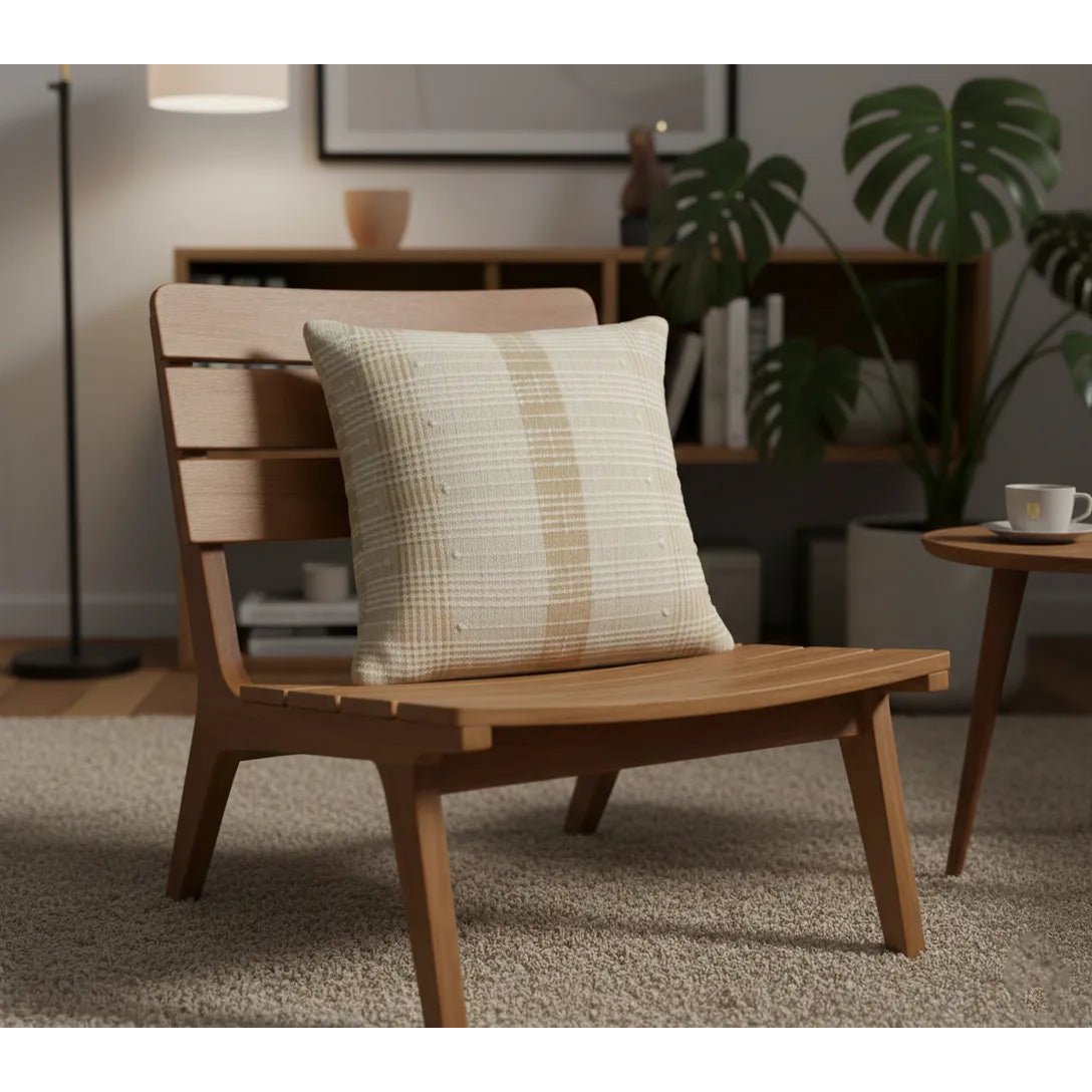 Kussenhoes 45x45 cm beige crème rasterpatroon