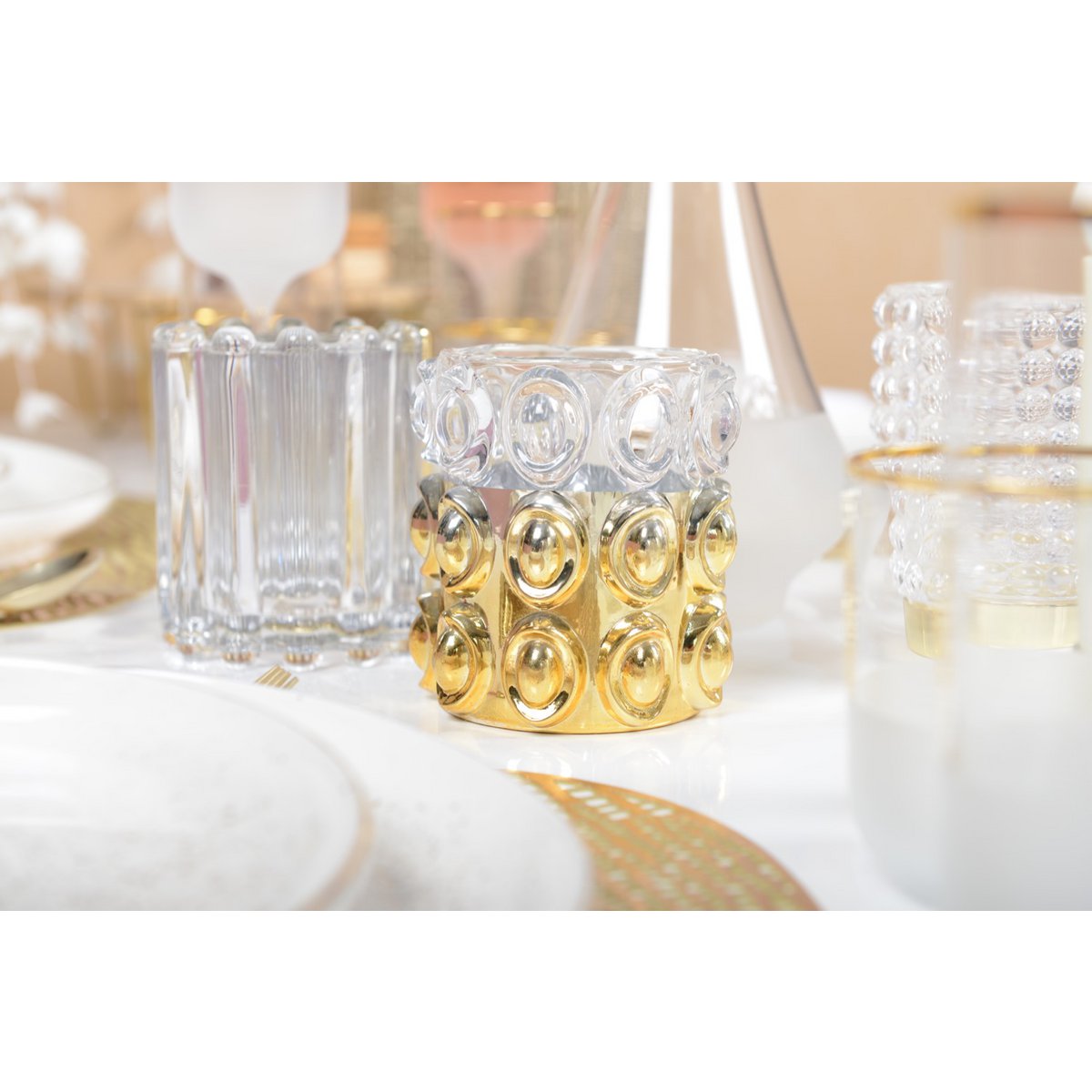 Bubbelkaarshouder glas goud 10x10x11 cm