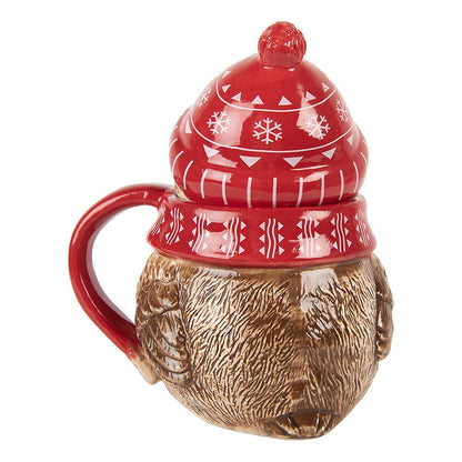 Mok met deksel 500 ml rood keramiek