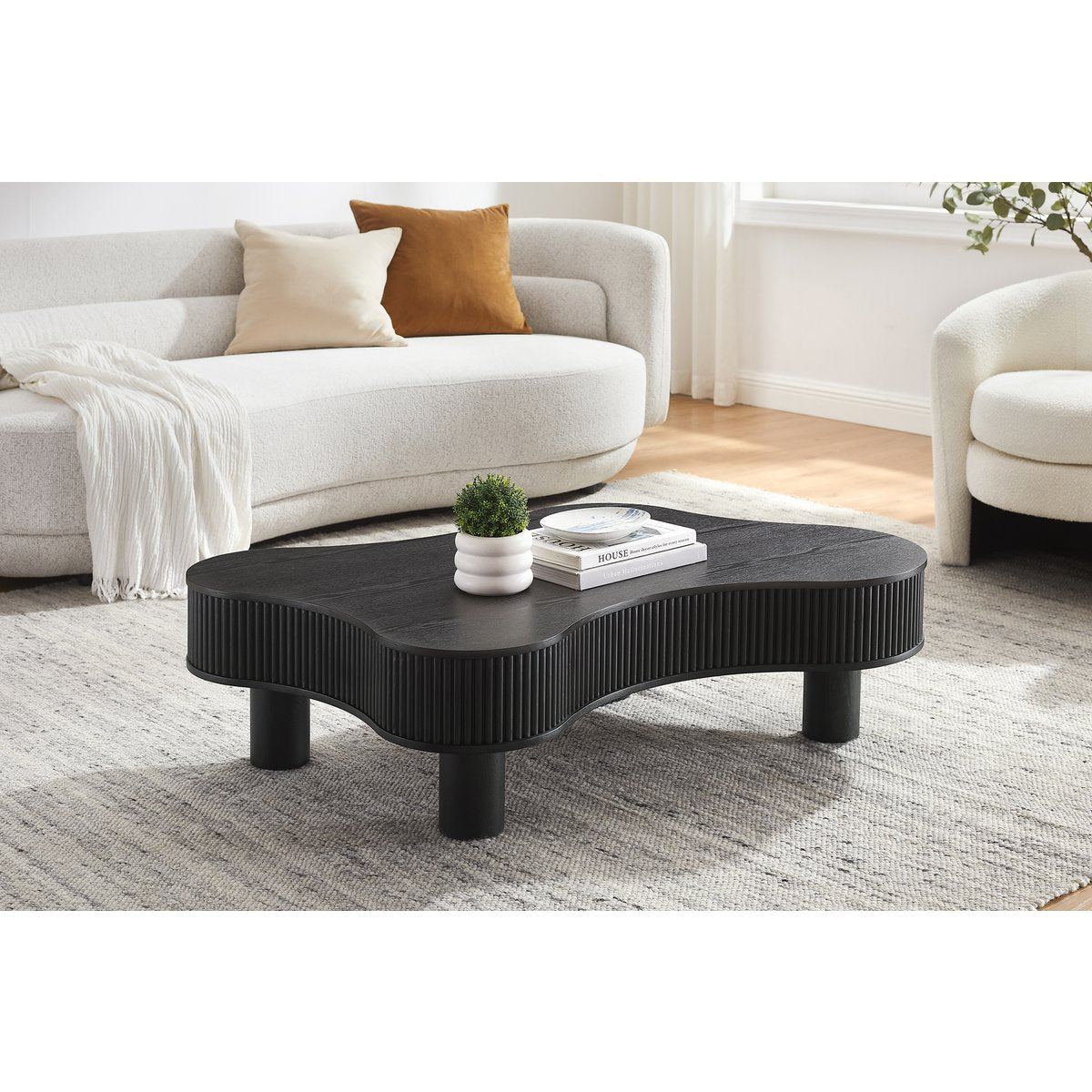 Salontafel 116x77 cm zwart MDF ash wood fineer