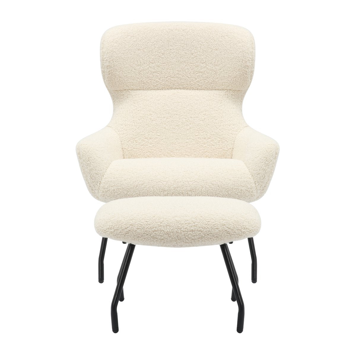 Fauteuil met kruk teddybont beige