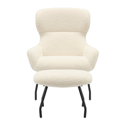 Fauteuil met kruk teddybont beige