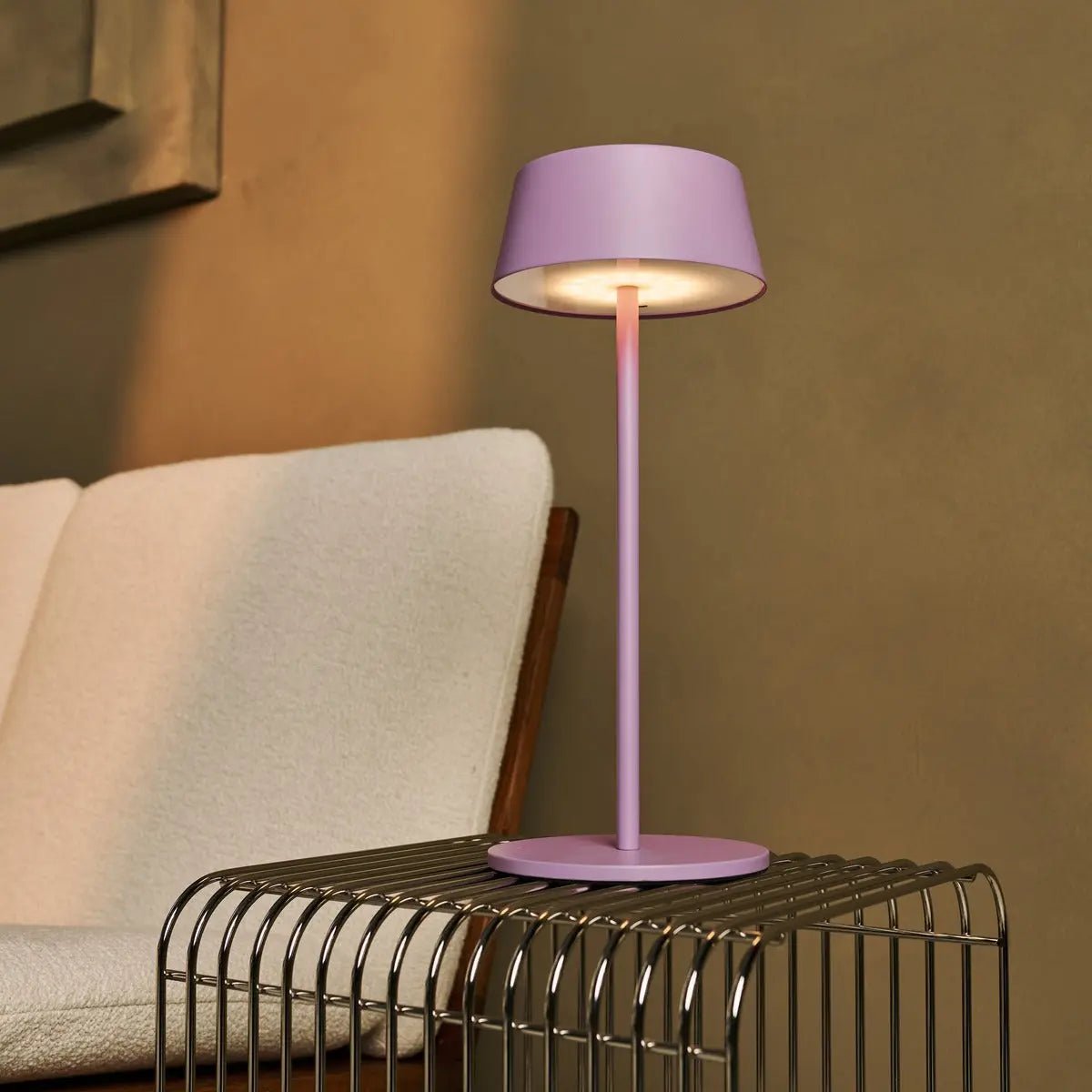 Hugo Violet Lilac Rechargeable Table Lamp - Stylish, dimmable lamp & wireless