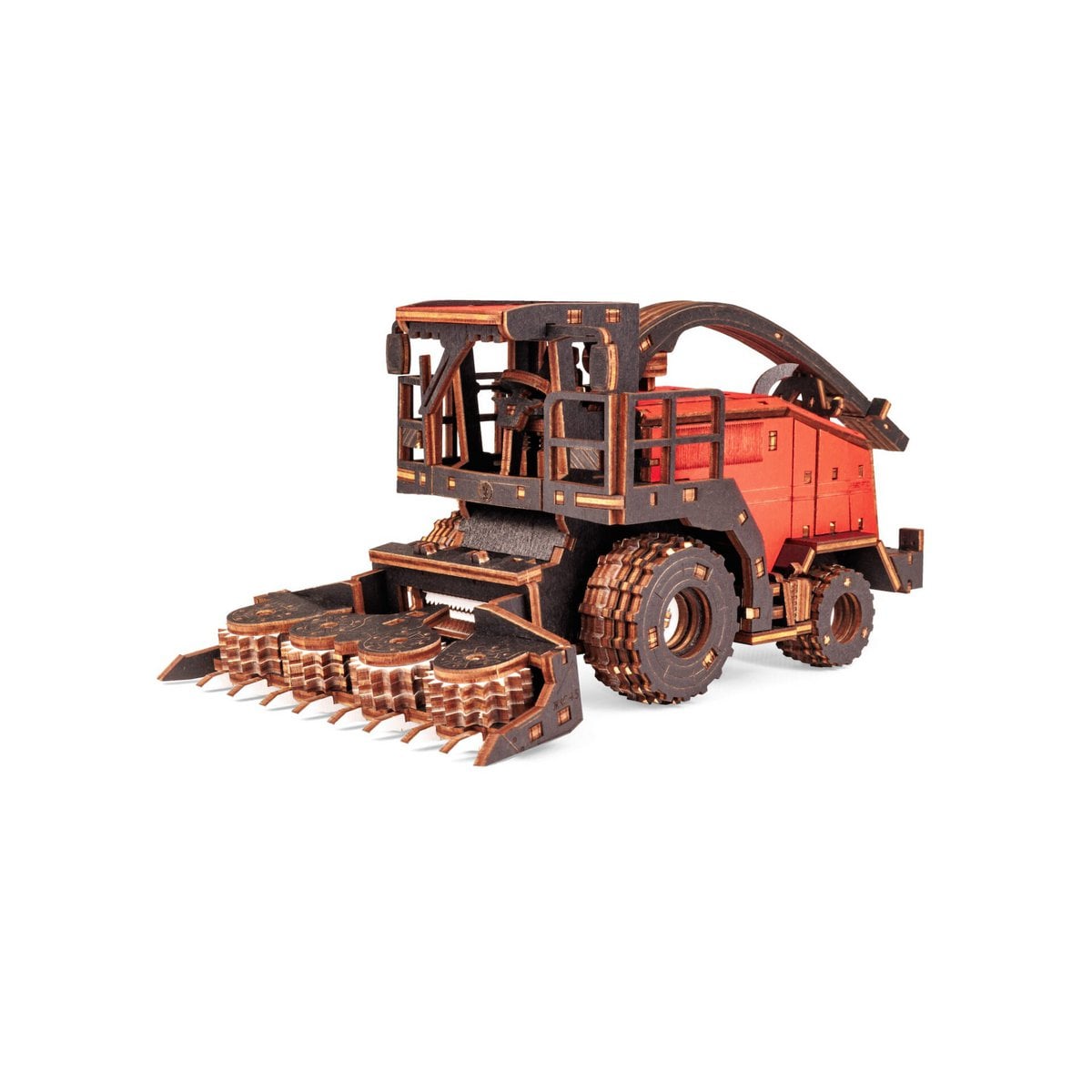 Eco Wood Art (EWA) 3D Mechanische Houten Puzzel, Harvester Forage FS80, 4264, Rood, 27x15x12cm