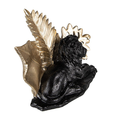 Beeld Leeuw 16 cm zwart goud polyresin