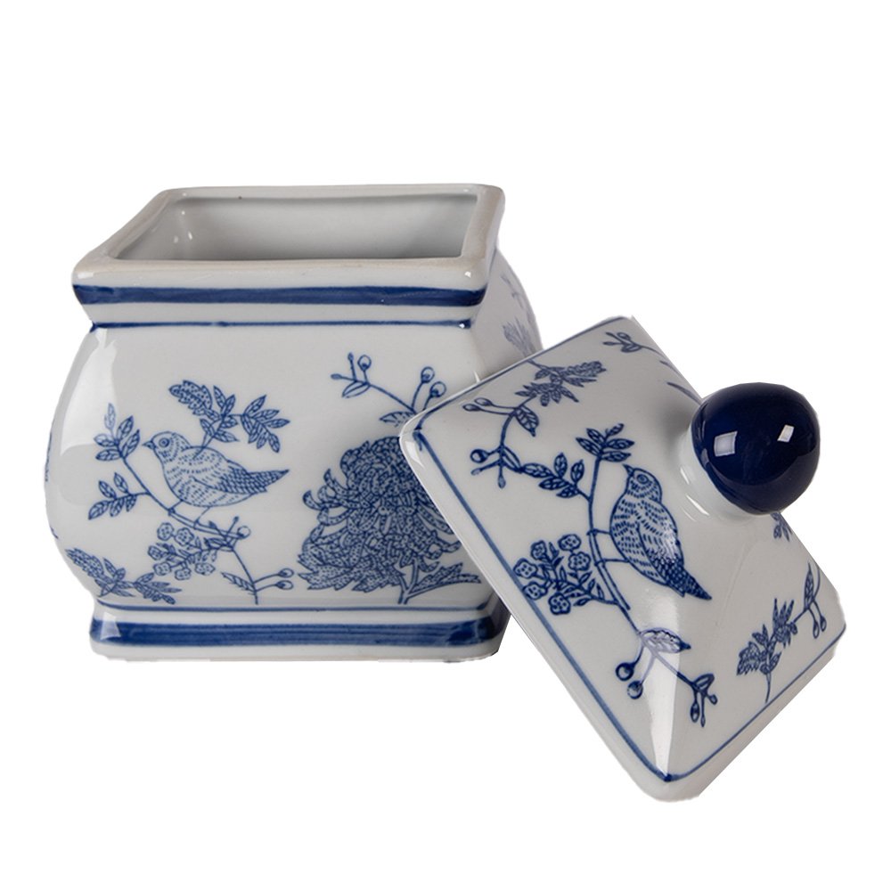 Voorraadpot 13x13x17 cm wit blauw keramiek