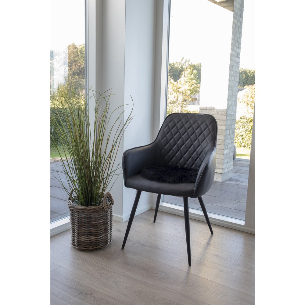 Lamb Leather Seat Artificial - Black, Polyester, Ø35x6.5 cm