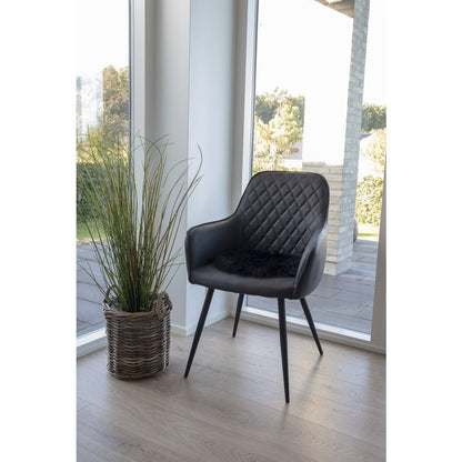 Lamb Leather Seat Artificial - Black, Polyester, Ø35x6.5 cm