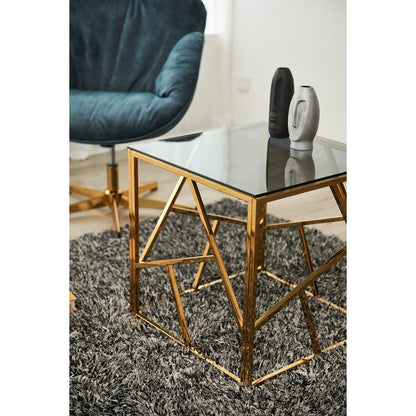 Bijzettafel 55x55x55 cm goud grijs glas metaal