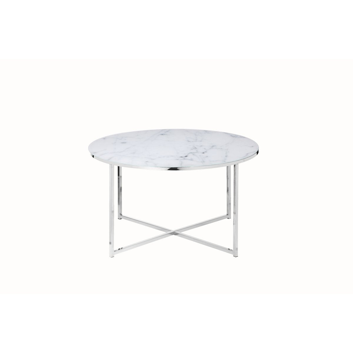 Salontafel Ø 80x45 cm glas wit marmerlook metaal zilver