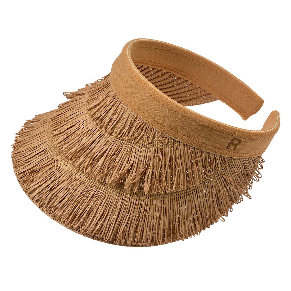 Zonneklep papierstro bruin met franjes