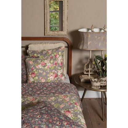 Kussenhoes 50x50 cm grijs groen polyester bloemen