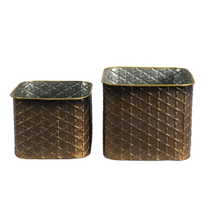 Bloempot set 2 stuks koperkleurig ijzer