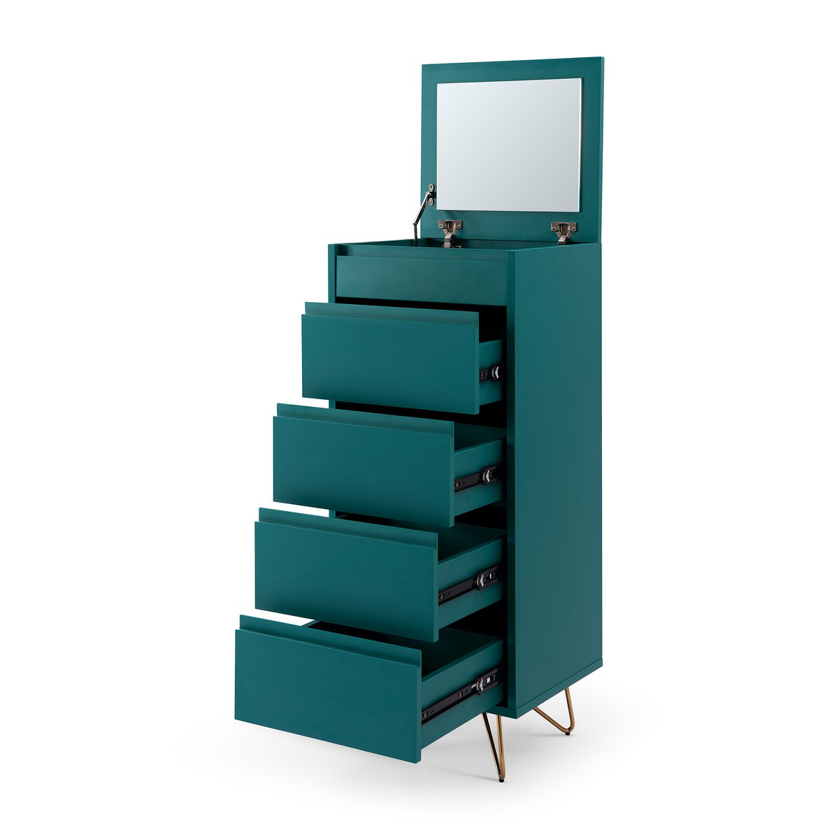 Ladekast 45x40x110 cm blauw met spiegel MDF metaal