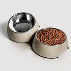 Huisdieren voerbak dubbel 160-1400ml melamine roestvrij staal taupe