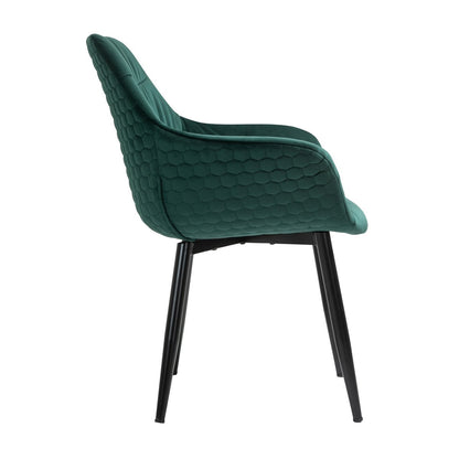 Armchair with honeycomb stitching in pine green velvet