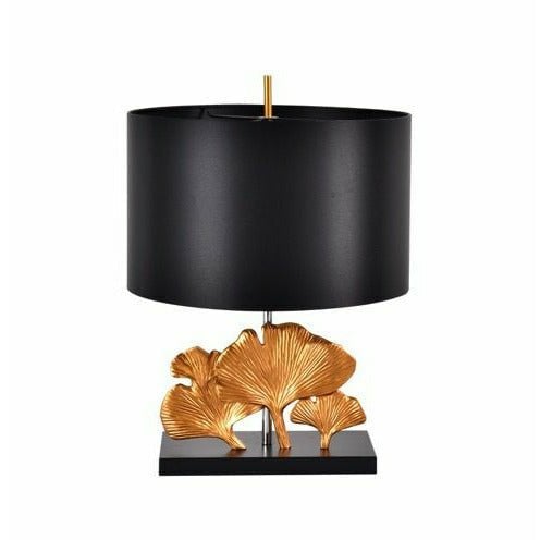 Flora Table Lamp With Golden Leaf Base And Satin Shade