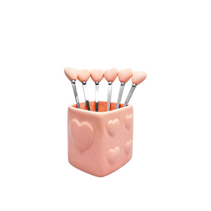 Theelepels roze met houder set van 6