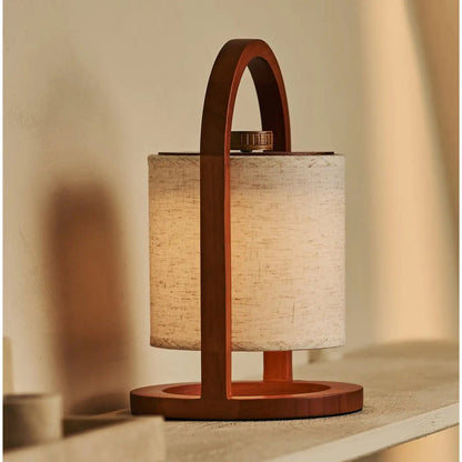 Tafellamp rubberwood Ø18x27 cm dimbaar draadloos
