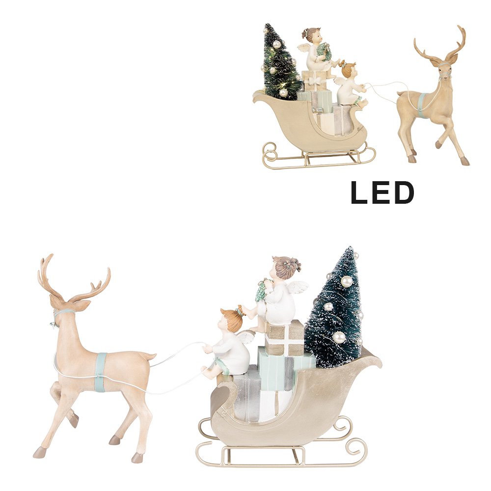 Figurine Deer 26 cm Beige Green Plastic Christmas Decoration