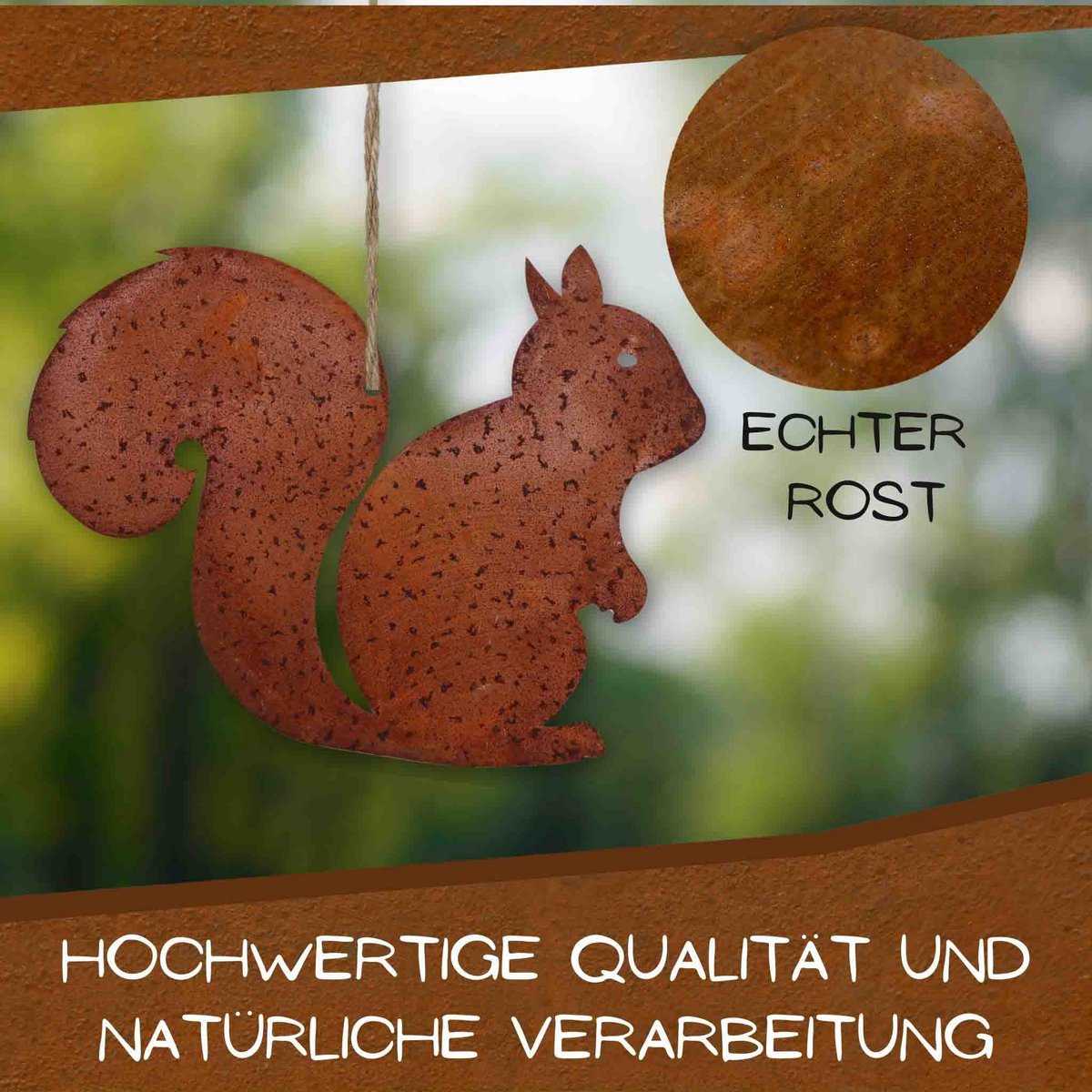 Metalen eekhoorn decoratie roestlook