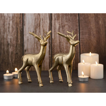 Herten figuren 2 stuks aluminium zilver 12x20x5 cm