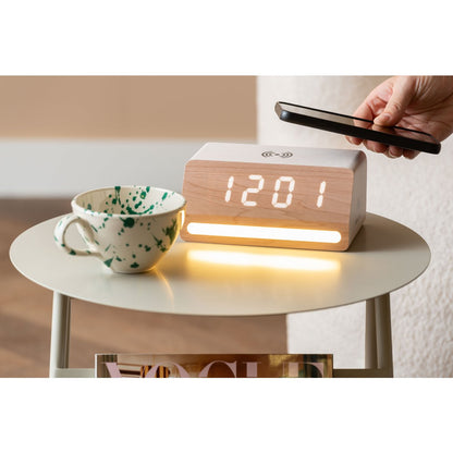 Wekker retro hout wit LED 17x8 cm