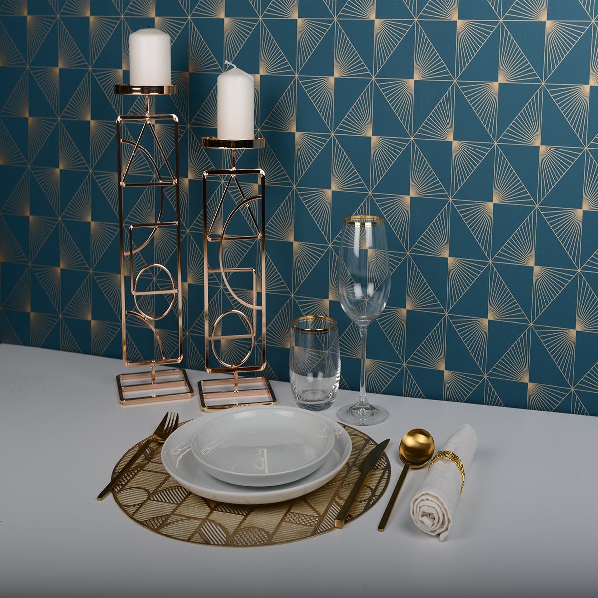 Platenschaal geometrisch goud 38x38 cm