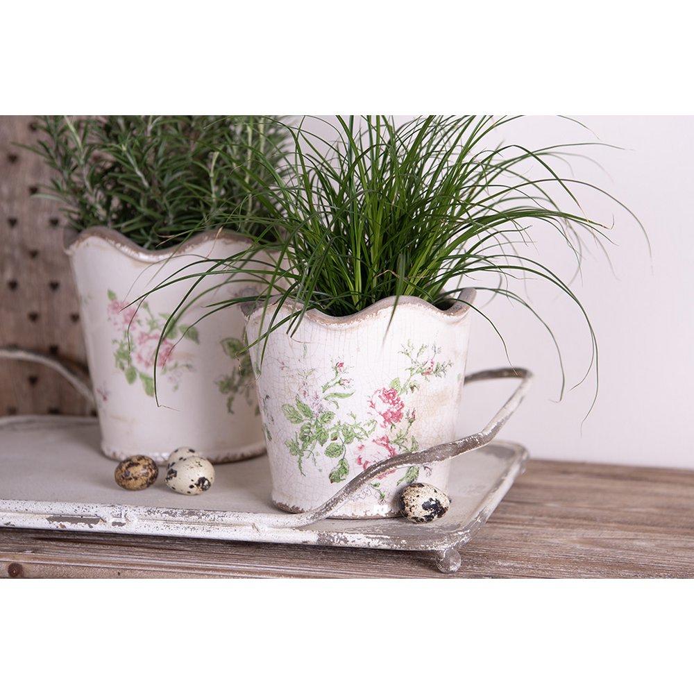 Bloempot Ø 18x17 cm roze beige keramiek