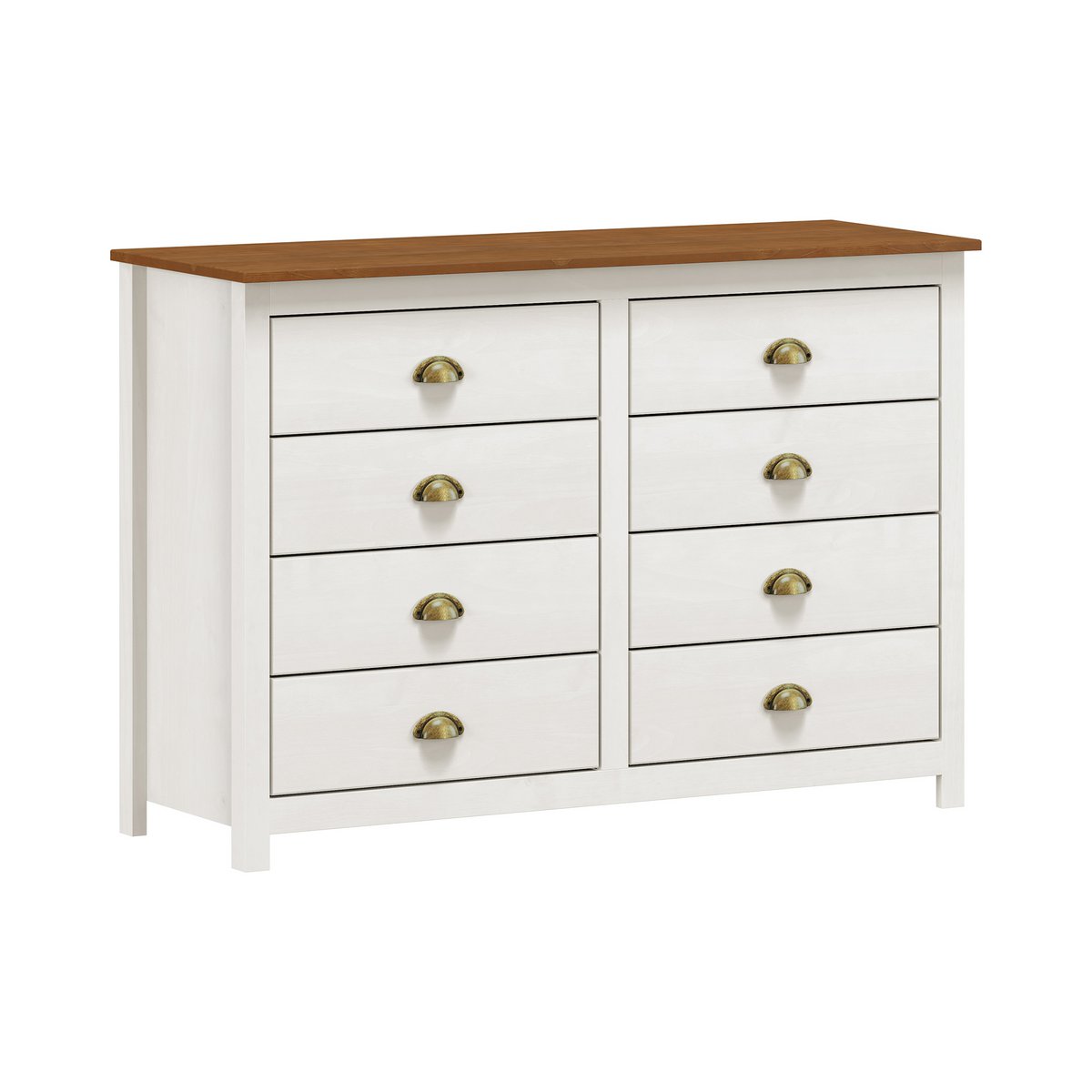 Dressoir Massief Grenen Wit Met Bruine Bovenplaat Ladekast