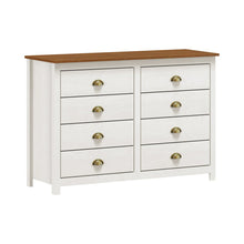 Dressoir Massief Grenen Wit Met Bruine Bovenplaat Ladekast