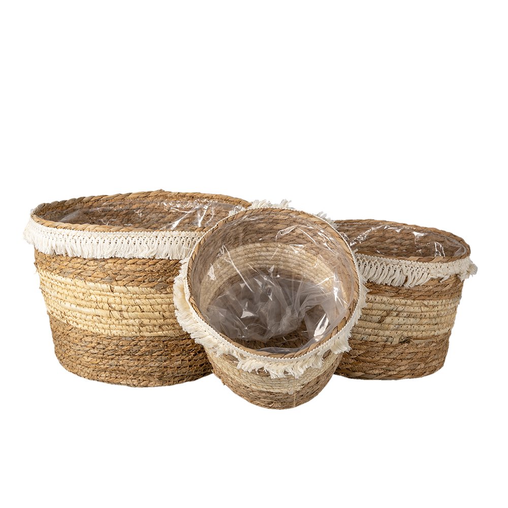Opbergmand set van 3 bruin stro
