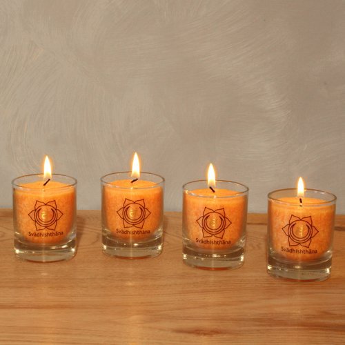 Chakra kaarsen set van 4 oranje ca. 6 cm