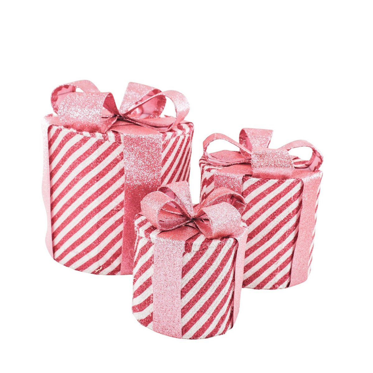 Kerstcadeauset LED 3 stuks roze wit 15 20 25 cm