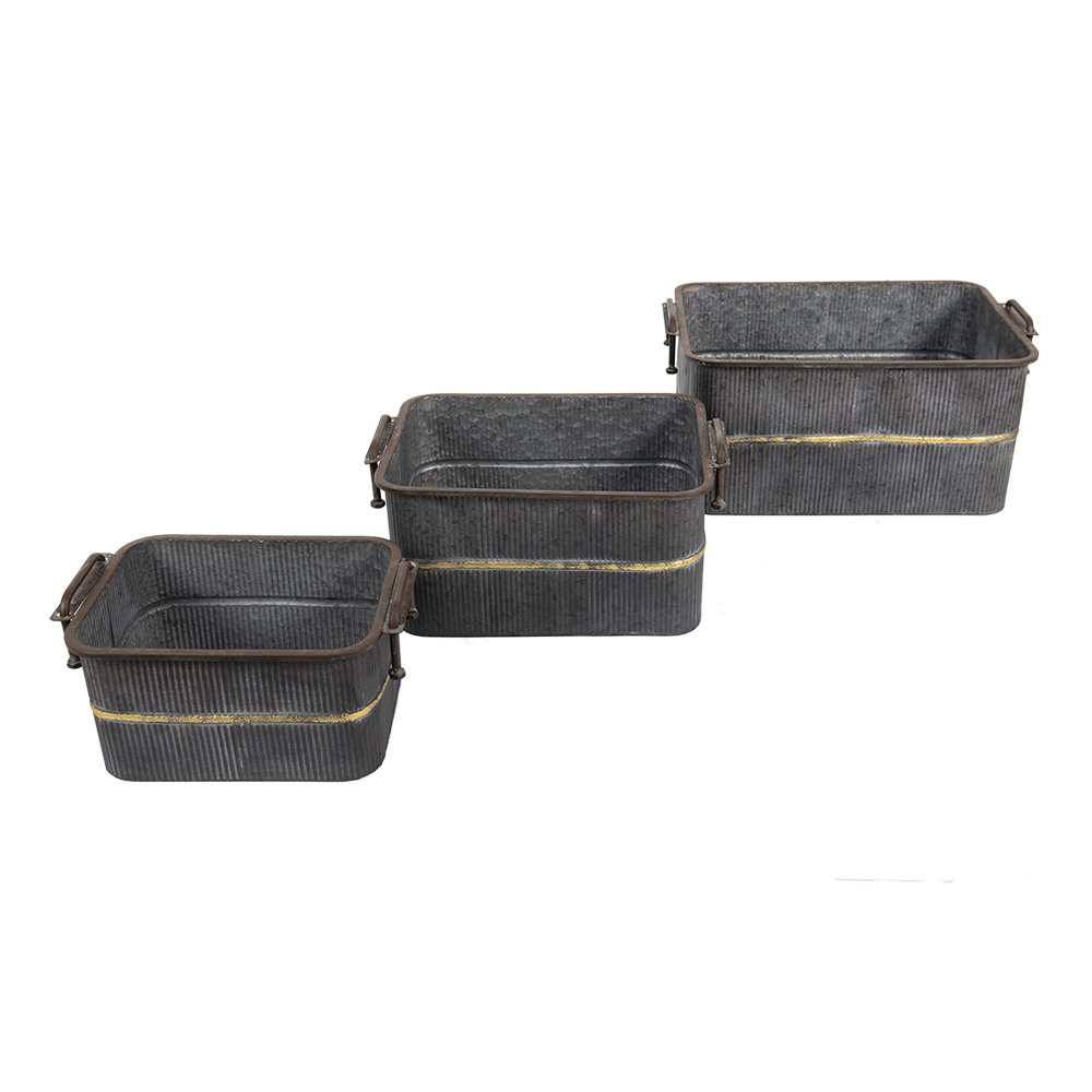 Decoratie ijzeren teil (3) 45x32x20 / 38x27x17 / 31x22x14 cm