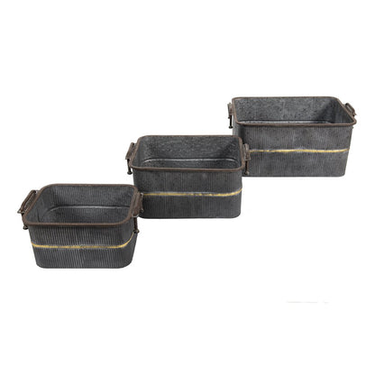 Decoratie ijzeren teil (3) 45x32x20 / 38x27x17 / 31x22x14 cm