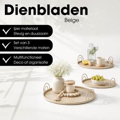 Dienblad set 3 stuks Ø30-42 cm beige ijzer