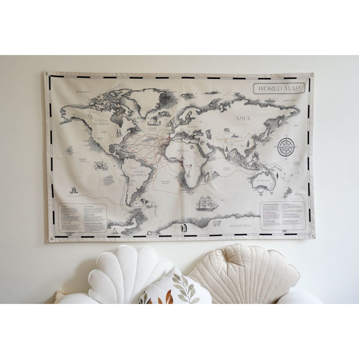 Wereldkaart kinderen 142x89 cm katoen