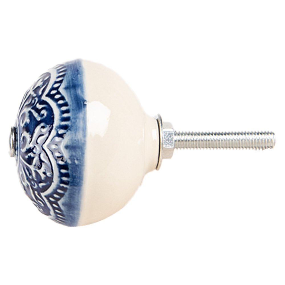 Door Knob Ø 4x3 cm Blue Beige Ceramic