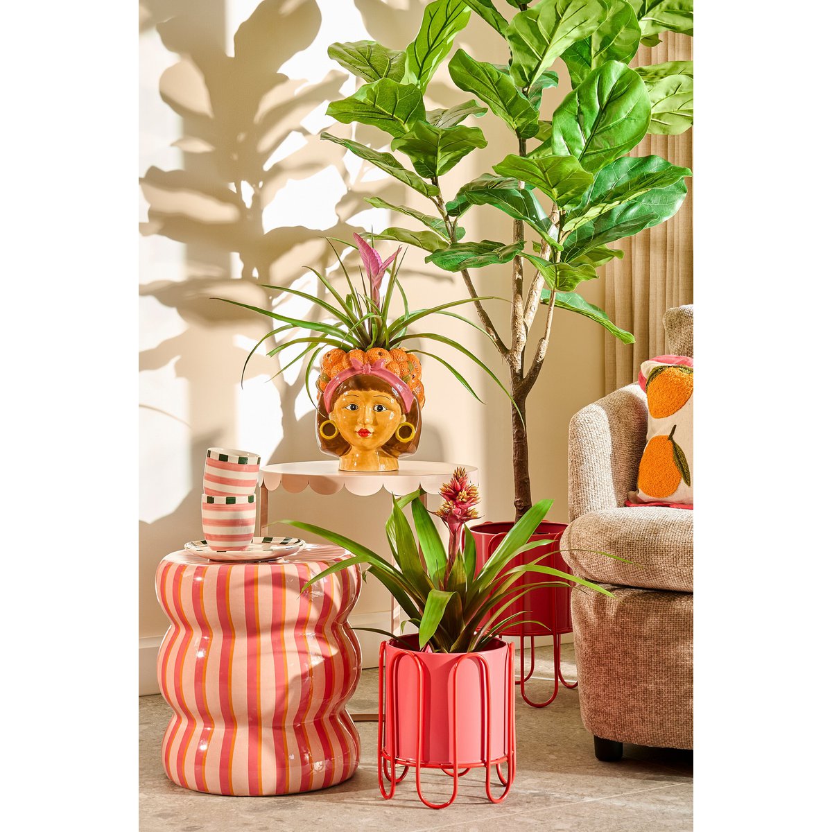 Bloempot 20x20x22 cm oranje dolomiet