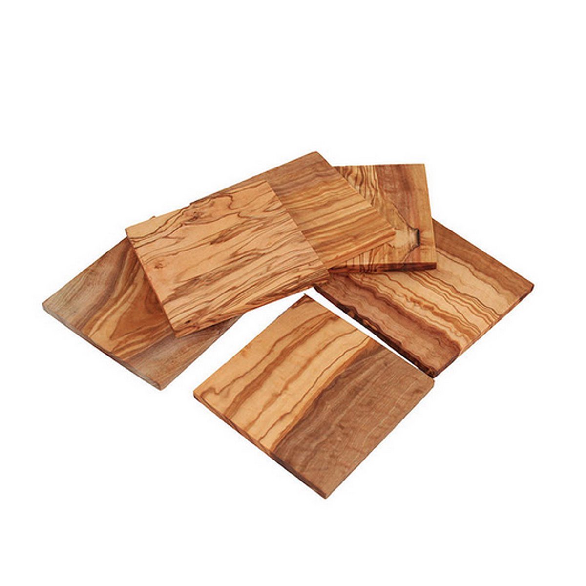 Olijfhouten onderzetters set van 6 vierkant 9x9 cm