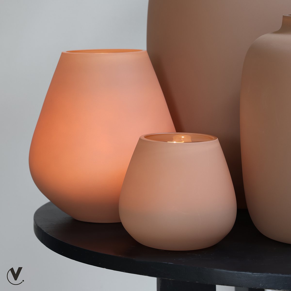 Waxinelichthouder set van 2 stuks matte sand glas