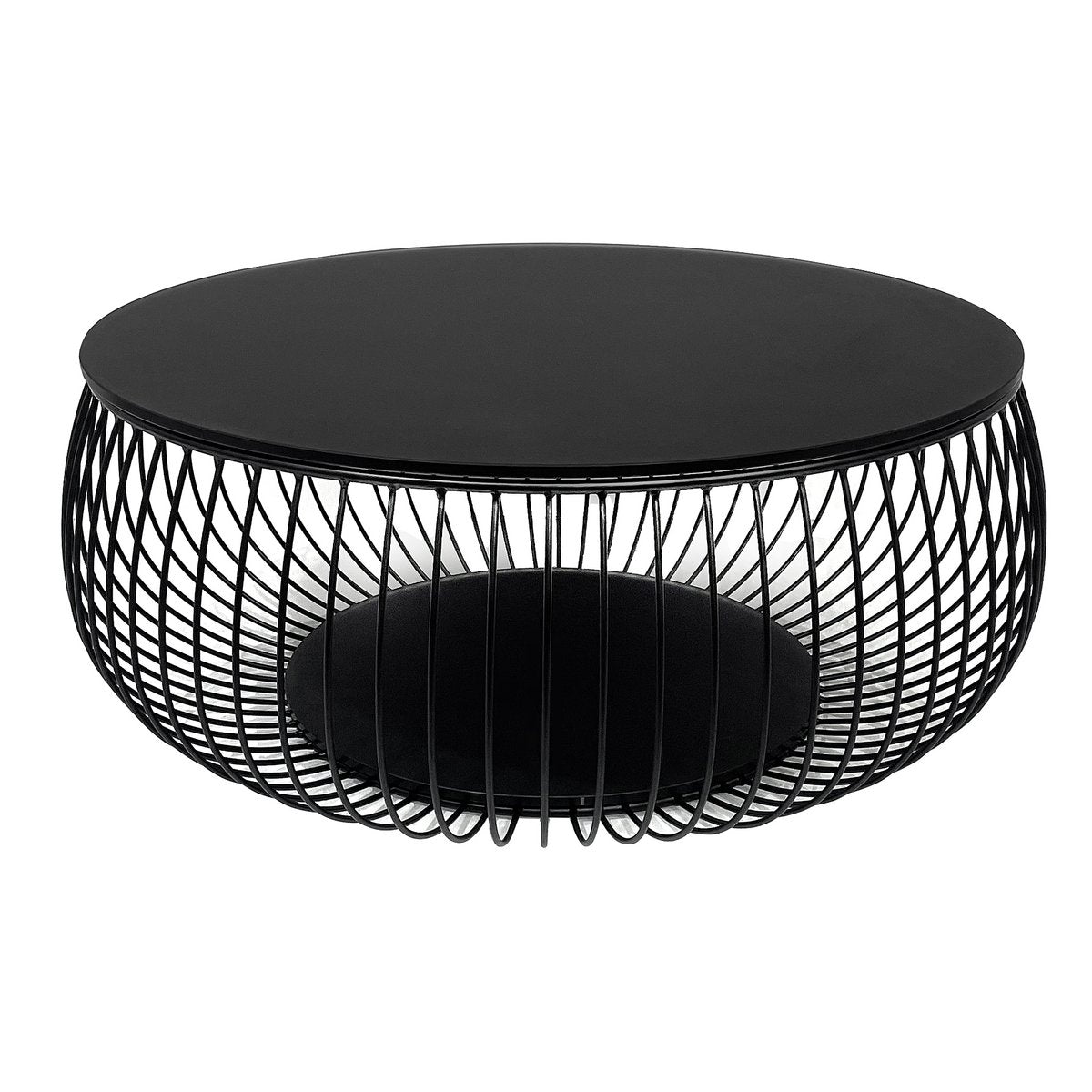 Salontafel 86 cm zwart metaal glas