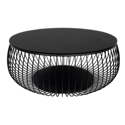 Salontafel 86 cm zwart metaal glas