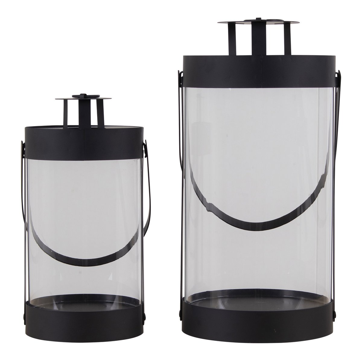 Lantaarns set van 2 zwart staal glas Ø12x24 cm Ø15x32 cm