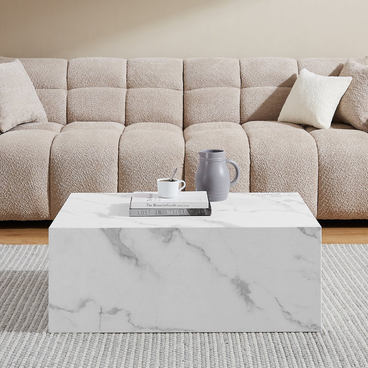 Salontafel 90x60x35 cm wit marmerlook
