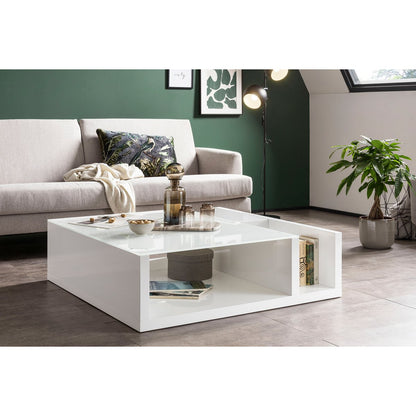 Salontafel 100x100 cm hoogglans wit MDF glas