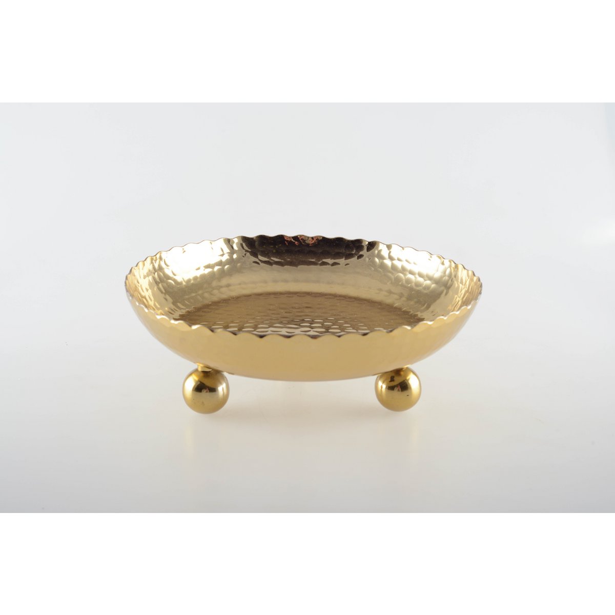 Plateau rond 23 cm goud metaal gehamerd