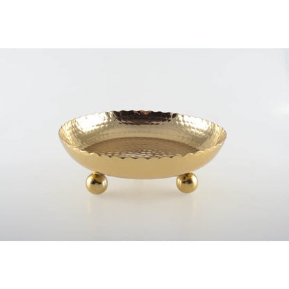 Plateau rond 23 cm goud metaal gehamerd